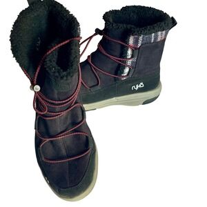 Ryka Alyssa Women's Black Suede Plaid Winter Snow Boots  US 9M‎